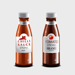 Tomato ketchup and chilli sauce with isolated on gray background, for eating with a variety of food, 3d illustrator