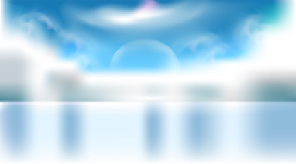 Blue cloudy sky and reflex river background, 3d illustration