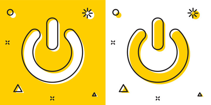 Black Power Button Icon Isolated On Yellow And White Background. Start Sign. Random Dynamic Shapes. Vector Illustration