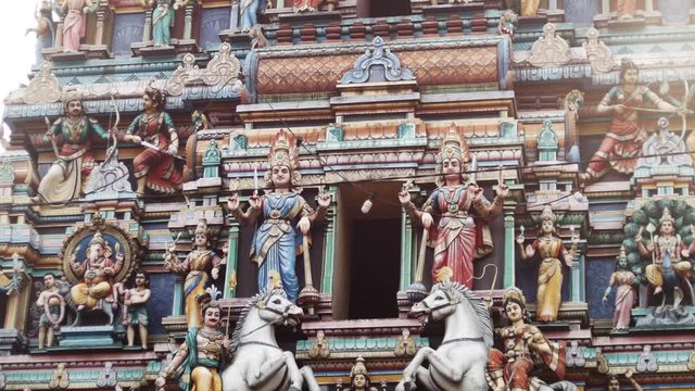 Panning shot of Indian temple at Kuala Lumpur.