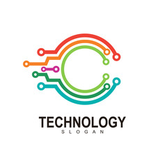 C logo with line technology design vector, Connect Line Letter C Logo Design Template Element