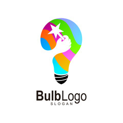 Bulb and hand logo with a combination of colorful designs