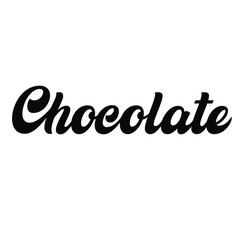 Chocolate hand lettering, brush script calligraphy isolated on white background. Retro vector type illustration.