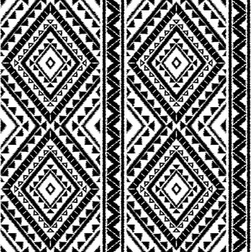 Peru ikat tribal pattern vector seamless. Traditional ethnic embroidery art print. White and black border textile texture. Mexico background for boho rug, fabric, blanket and backdrop.