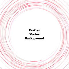 Festive pink round line background. Abstract twisted frame linen texture for holiday, postcard, poster, website, carnival, birthday, children's party. Spiral line cover mock-up. Wedding card layout