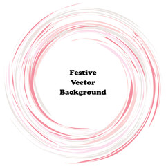 Festive pink round line background. Abstract twisted frame linen texture for holiday, postcard, poster, website, carnival, birthday, children's party. Spiral line cover mock-up. Wedding card layout