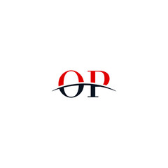 Initial letter OP, overlapping movement swoosh horizon logo company design inspiration in red and dark blue color vector