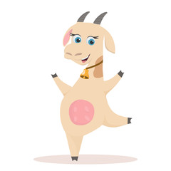 Funny goat character design. Happy, smiling white nanny-goat with big eyes. Farm animal.  Cartoon vector illustration.
