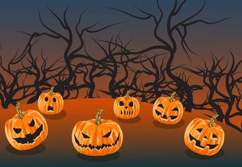 Set of scary halloween pumpkin. Vector illustration.