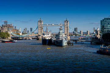 London River Thames showing Belfast and Tower Bridge © Pluto119