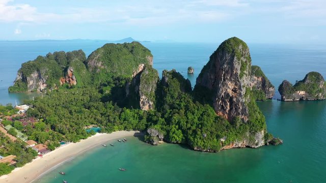 Cinematic, 4k, ariel shots of amazing limestones, Krabi, Thailand.