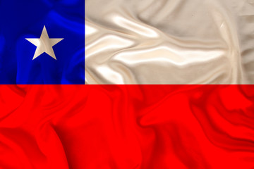 photo of the national flag of Chile on a luxurious texture of satin, silk with waves, folds and highlights, close-up, copy space, concept of travel, economy and state policy, illustration