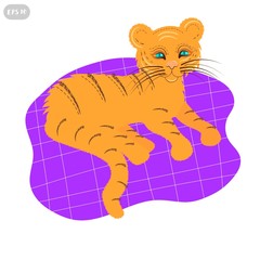 Vector Cute Happy Tiger Isolated On White Background