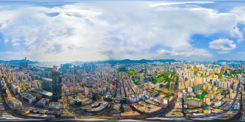 360 panorama by 180 degrees angle seamless panorama view of aerial view of Hong Kong Downtown....