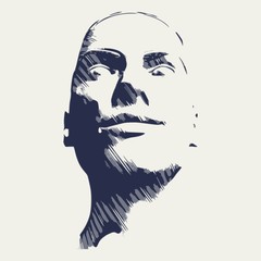 Sketch of a woman face. Front view. Engraved effect