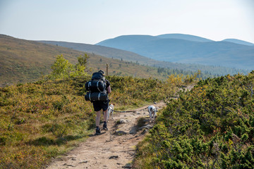 Woman hiking on mountain 