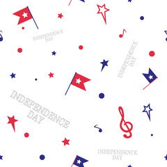 USA Independence Day. 4th of July. Festive objects on a white background. Vector seamless pattern. Background for holiday cards and, invitations and other.