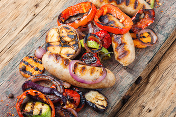 Delicious sausages and vegetables