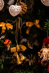 Photo of Christmas decorations. Christmas balls. Colorful decorations.