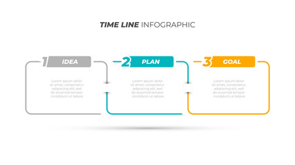 Business process. Timeline design label with rectangle thin line concept and 3 options, steps. Vector template. 