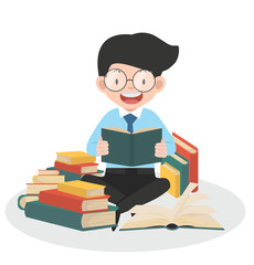 Business man reading book of stacks vector