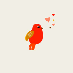 Red bird with hearts on a gray background