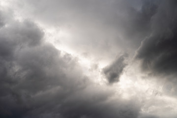 Dramatic black clouds and dark sky.