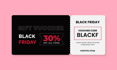 Black friday gift voucher card with coupon code text template design background promotion - obrazy, fototapety, plakaty
