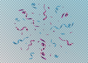 Colorful celebration confetti and streamer ribbon. Festive illustration for holiday design.