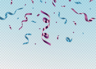 Colorful celebration confetti and streamer ribbon. Festive illustration for holiday design.