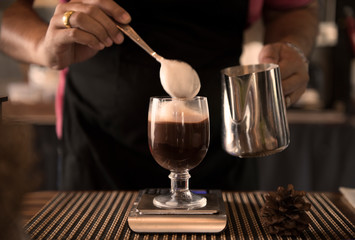 Low Key selective focuse close up home made hot chocolate