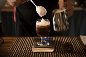 Low Key selective focuse close up home made hot chocolate