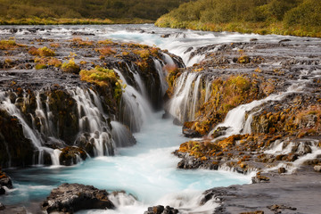 Beautiful Bruarfoss Waterfall Close up, Iceland