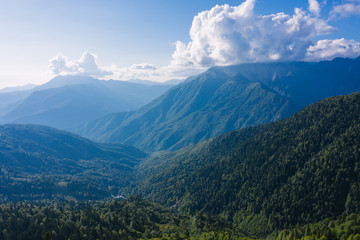 Beautiful aerial view on the summer mountain and forest