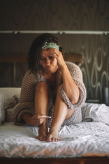 Fototapeta premium Sad woman after pregnancy test result