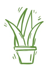 Aloe vera hand drawn icon. Healing and cosmetics herb. succulent line illustration on background. botanical. medicinal plant leaves cuttings. 