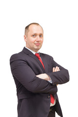 Portrait of a handsome smiling business man, isolated on white background