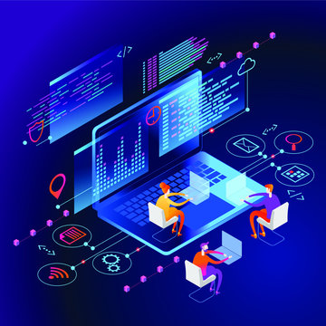 Programming web banner. Best programming languages. Technology process of Software development