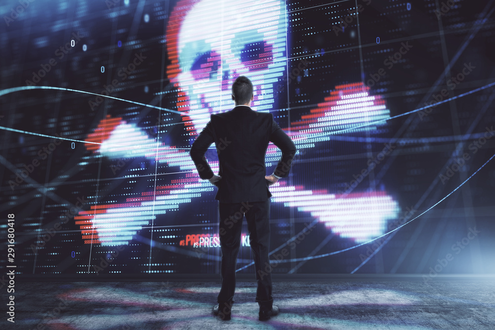 Aufkleber man and hacking icon hologram. double exposure. concept of data safety