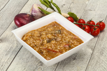 Caucasian Kharcho soup with beef meat