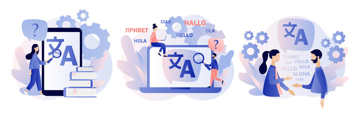 Translation concept. Online translator. Modern flat cartoon style. Vector illustration