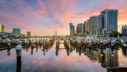 Melbourne Australia Docklands at sunset - obrazy, fototapety, plakaty