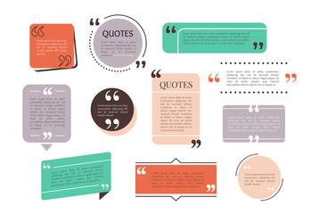 Quote text box, bubble for comment, mark design. Set of quotation banner template in flat modern style. Vector illustration background