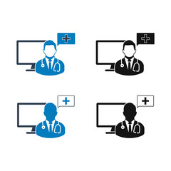 Online medical consultant icon. Flat style vector EPS.