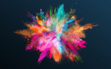 Fototapeta Colored powder explosion on gradient dark background. Freeze motion. obraz