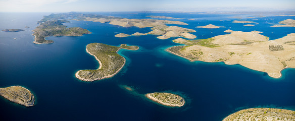 Aerial view of sea and small islands in Kornati national park, Croatia