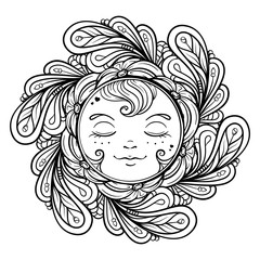 Ornamental sun coloring page.