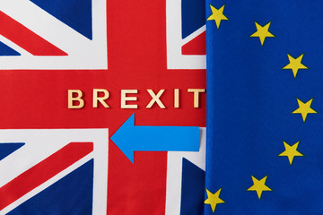 Close up of two different flags with text Brexit