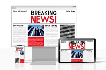 3D news concept - computer, smartphone, tablet, mobile phone
