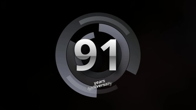 91 Years Anniversary Digital Tech Circle Silver Background